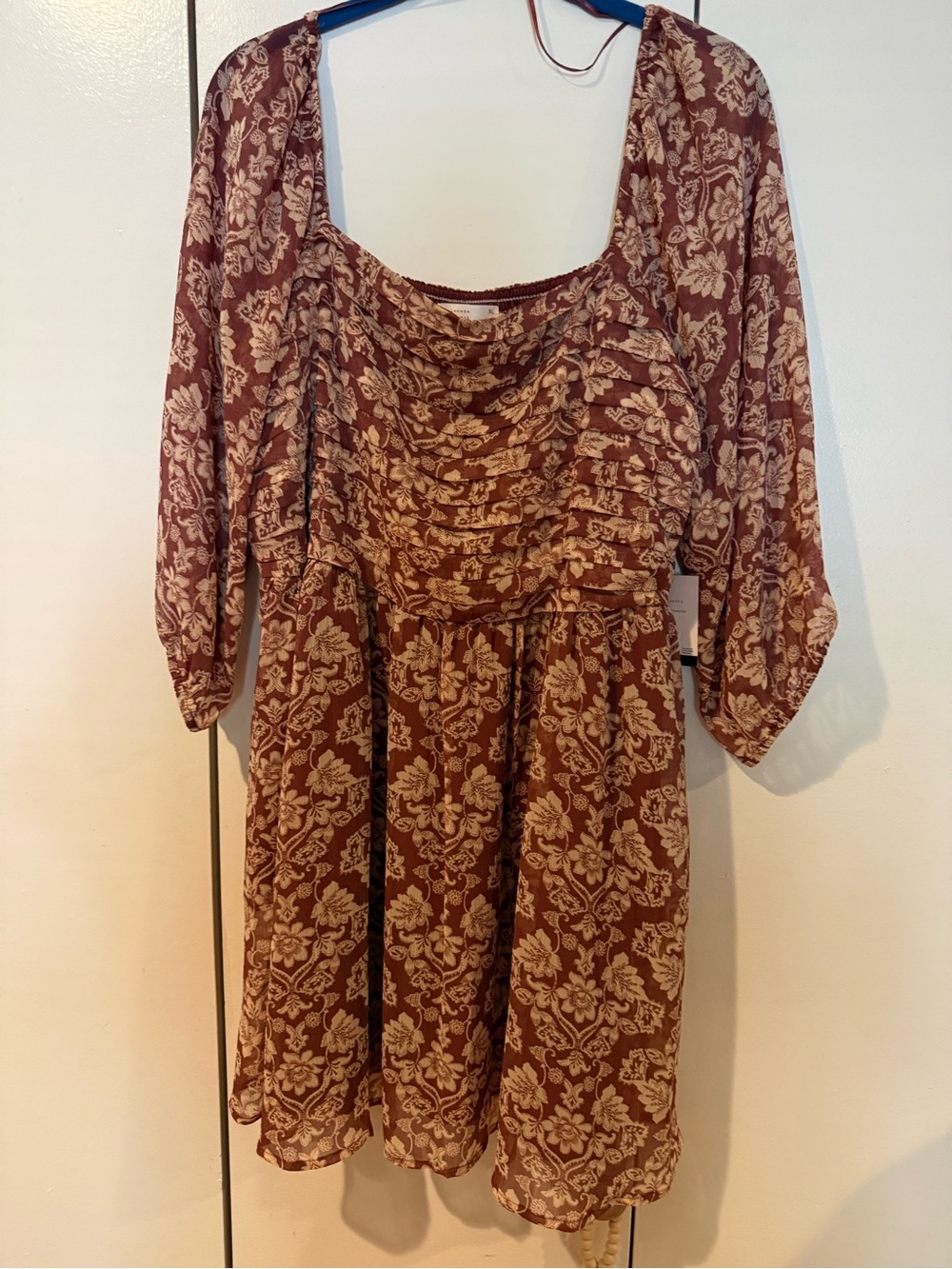 Lauren Conrad Women's Floral Square-Neck Babydoll Dress in Rust Floral NWT